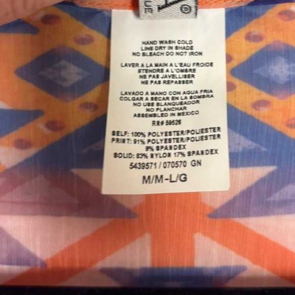 Becca Beach Vacation Swim Cover Up Deep V Neck Semi Sheer Orange Print Size M-L - Picture 4 of 9